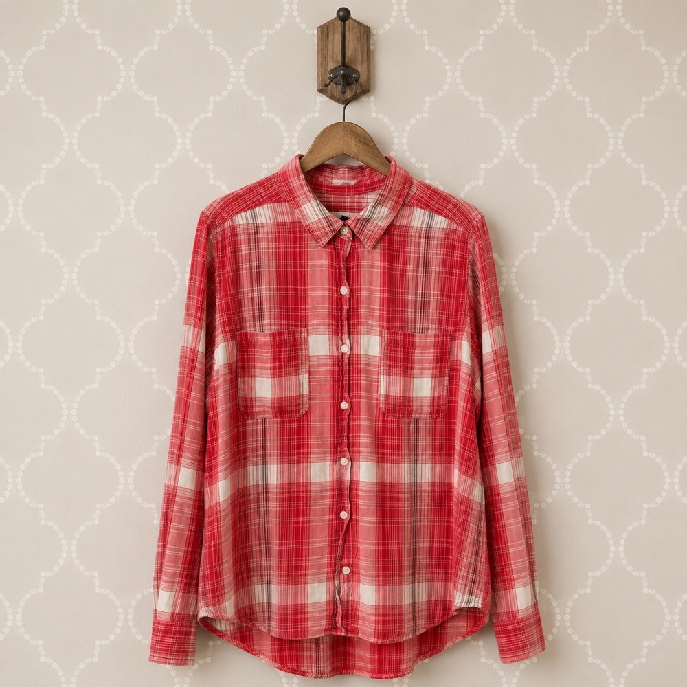 Universal Thread Plaid Button‎ Down Shirt Red White XXL